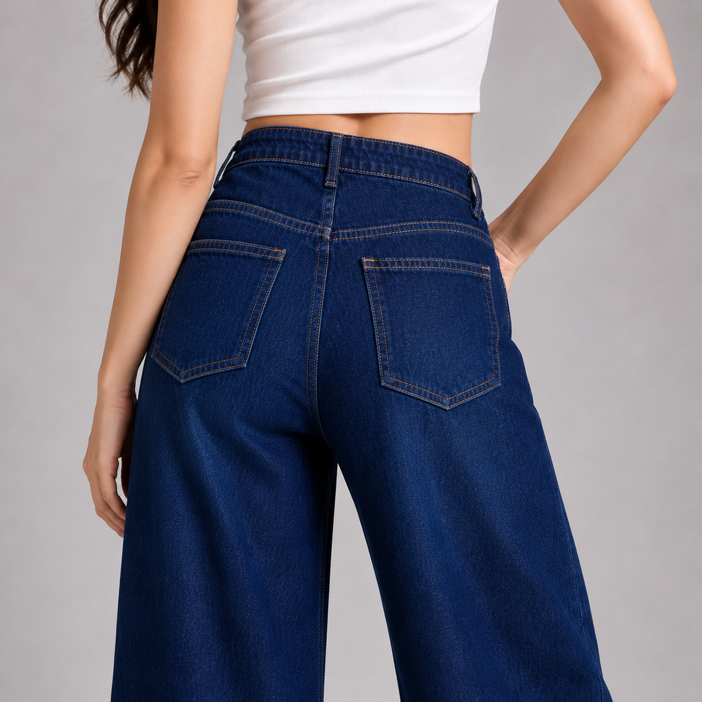 High Rise Wide Leg Denim Jeans – Dark Indigo Blue (Pack Of 2 Jeans)