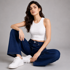 High Rise Wide Leg Denim Jeans – Dark Indigo Blue (Pack Of 2 Jeans)