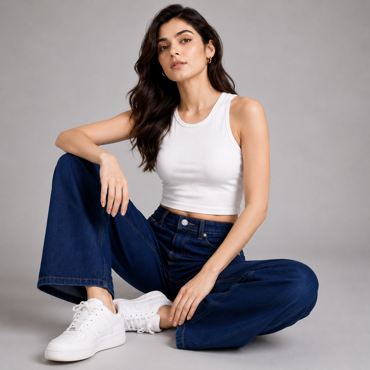 High Rise Wide Leg Denim Jeans – Dark Indigo Blue (Pack Of 2 Jeans)