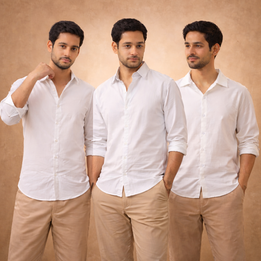 LinenCotton™ White Premium Shirts for Men (Pack Of 3 Shirts)
