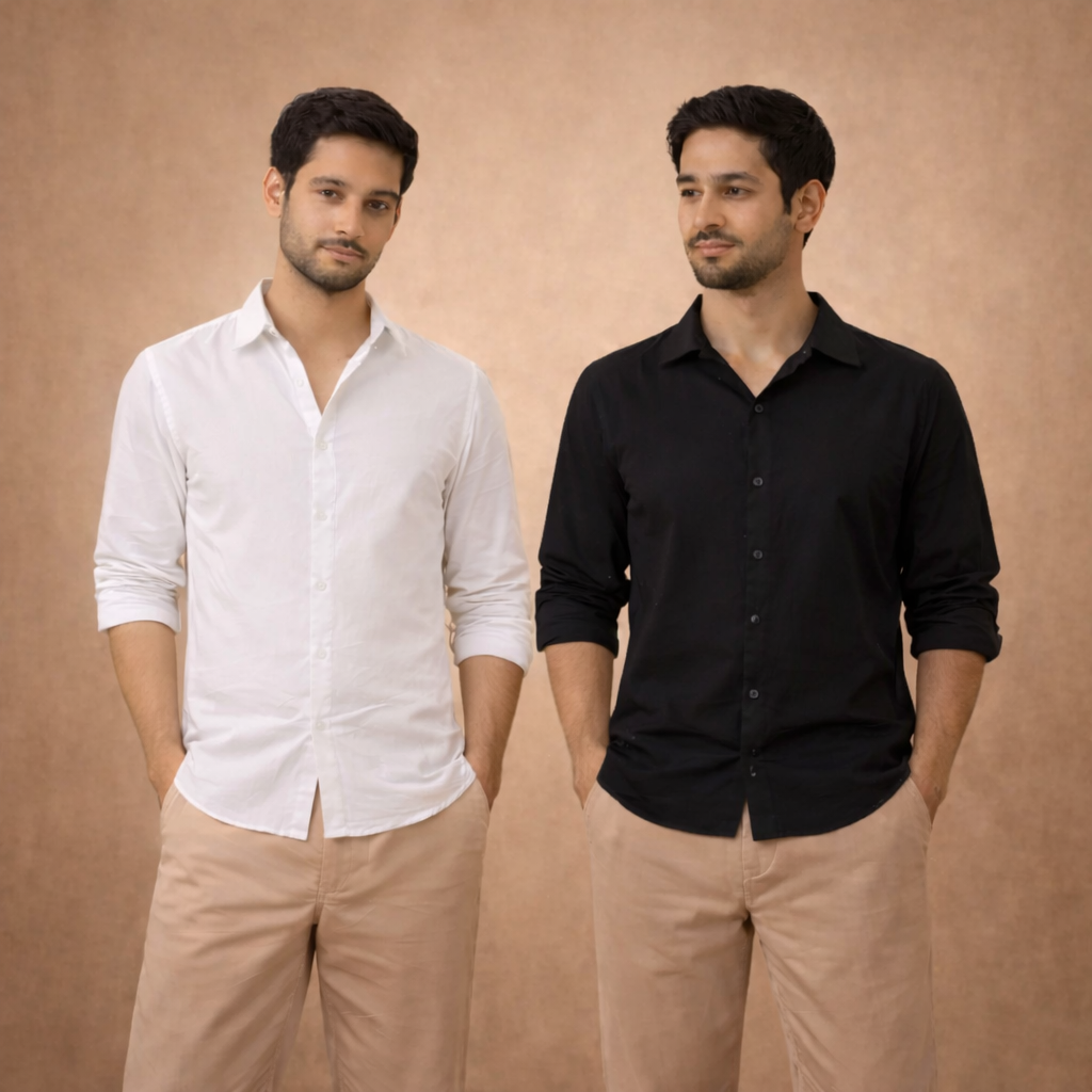 LinenCotton™ White & Black Premium Shirts for Men (Pack Of 2 Shirts)